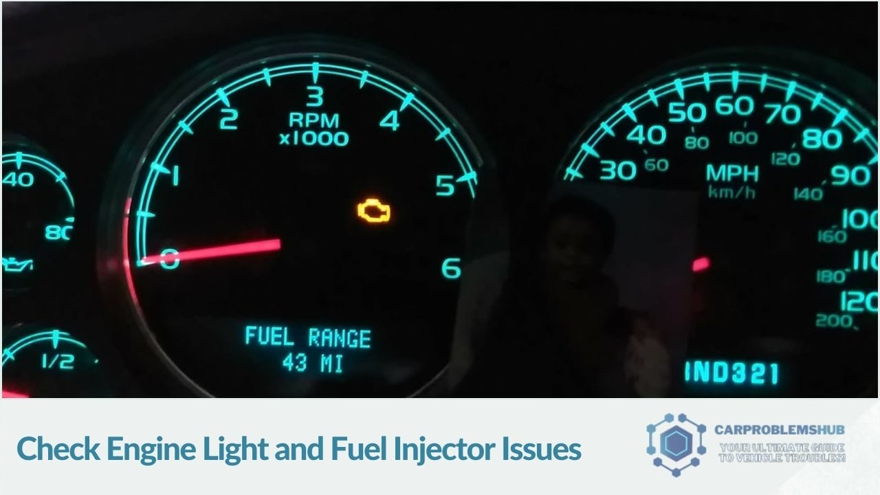 Problems leading to the illumination of the check engine light, particularly related to fuel injectors.