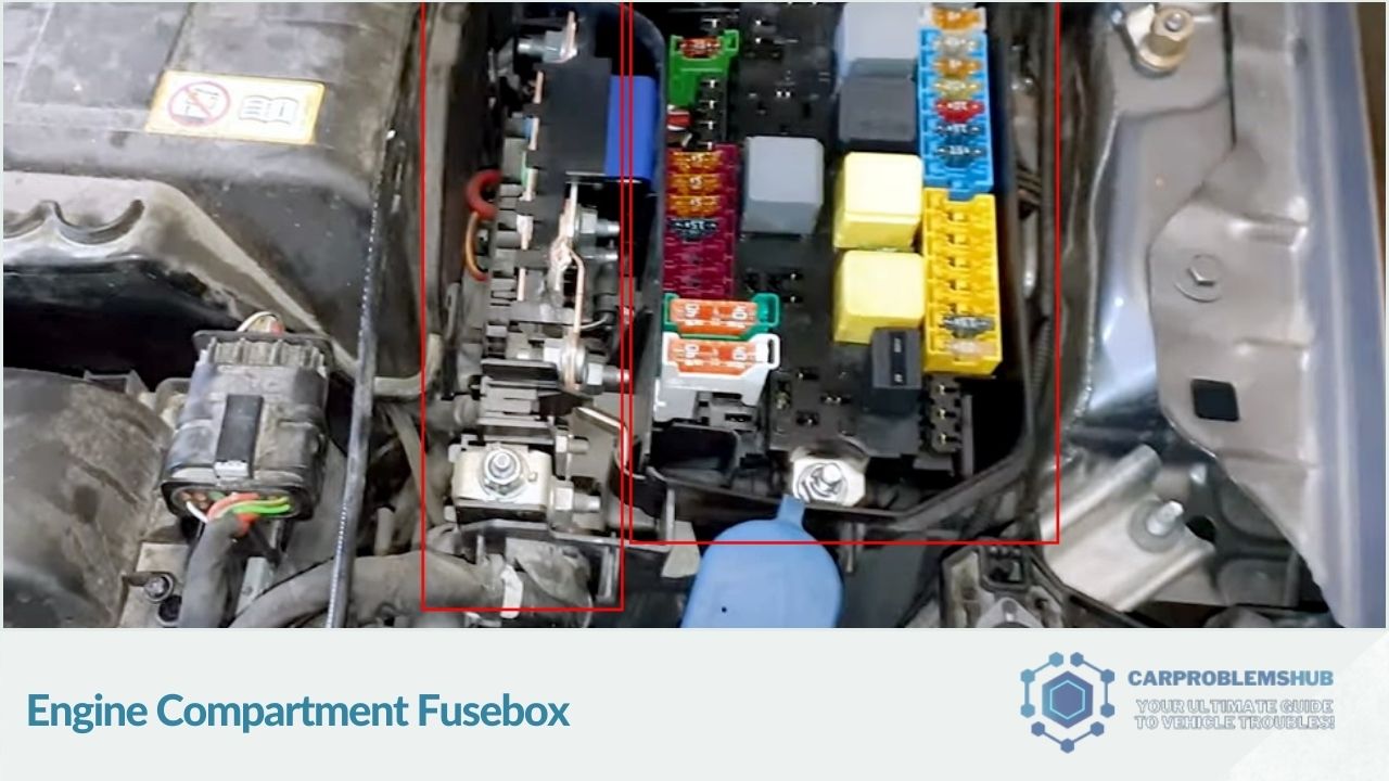 Concerns regarding the engine compartment's fuse box.