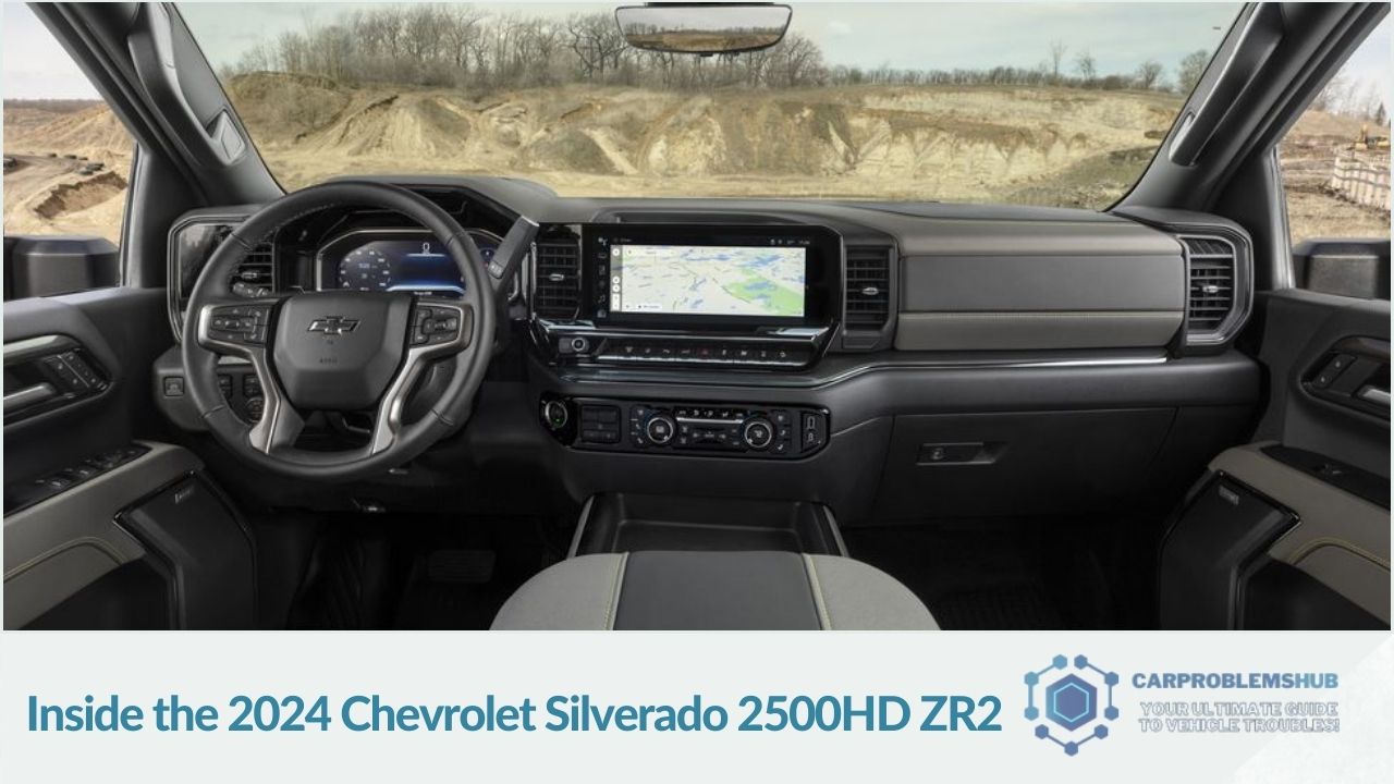 Insights into the interior design and amenities of the Silverado 2500HD ZR2.