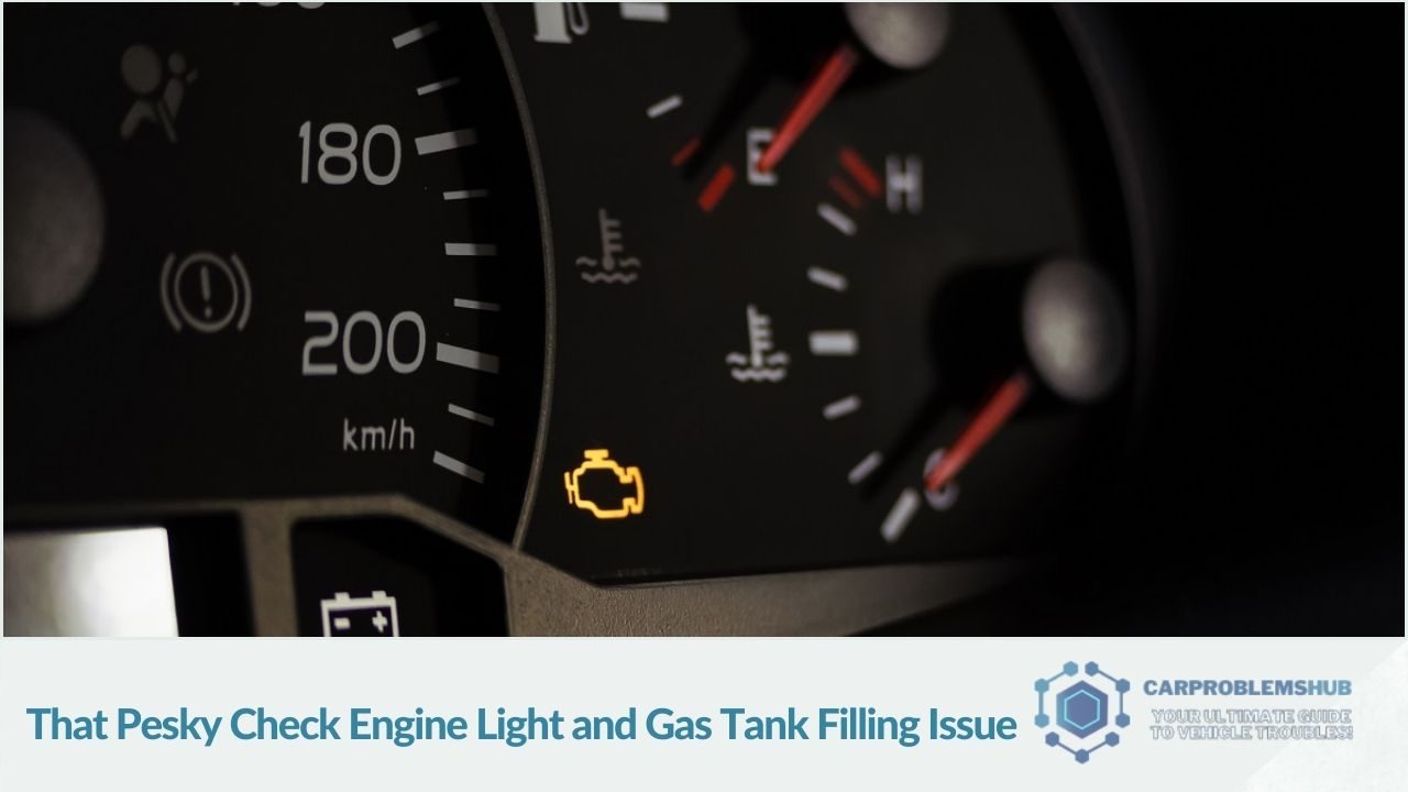 Issues with the check engine light and difficulties in filling the gas tank.