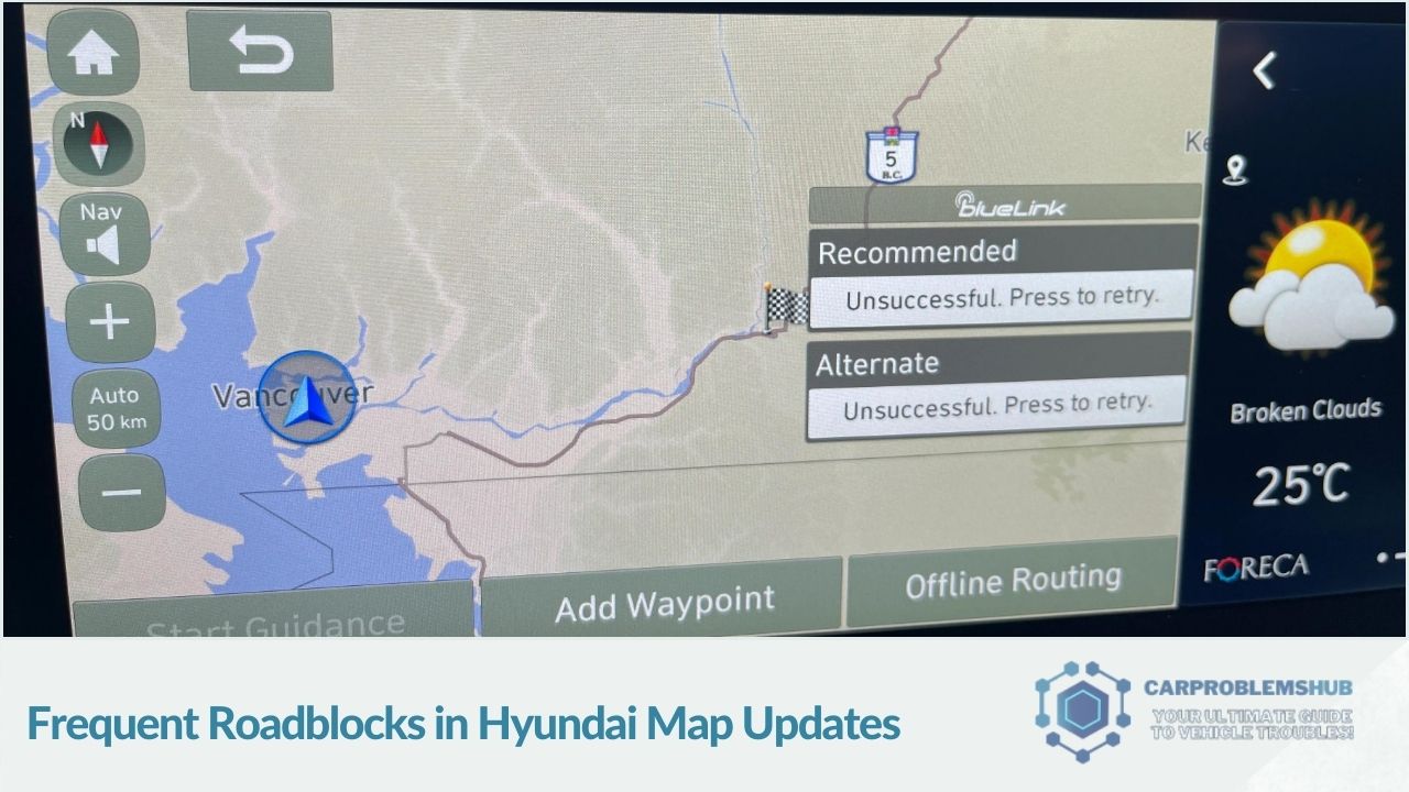 Common obstacles faced while updating maps in Hyundai systems.