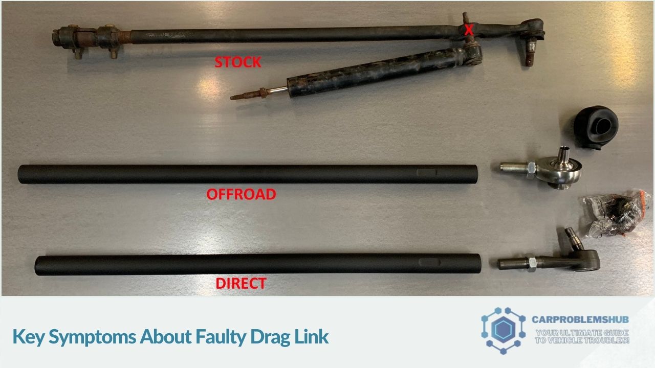 Identification of common signs indicating issues with the drag link in Ford Super Duty.