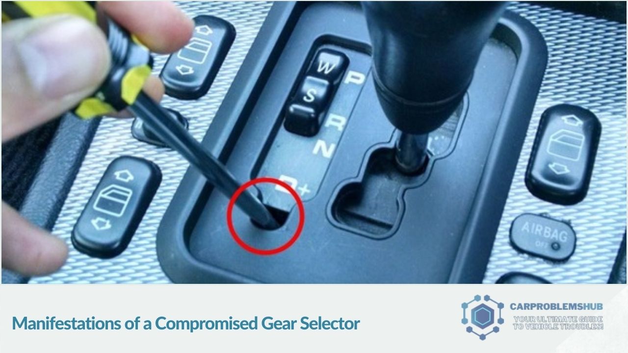 Signs and symptoms indicating a malfunctioning gear selector in Mercedes C Class.