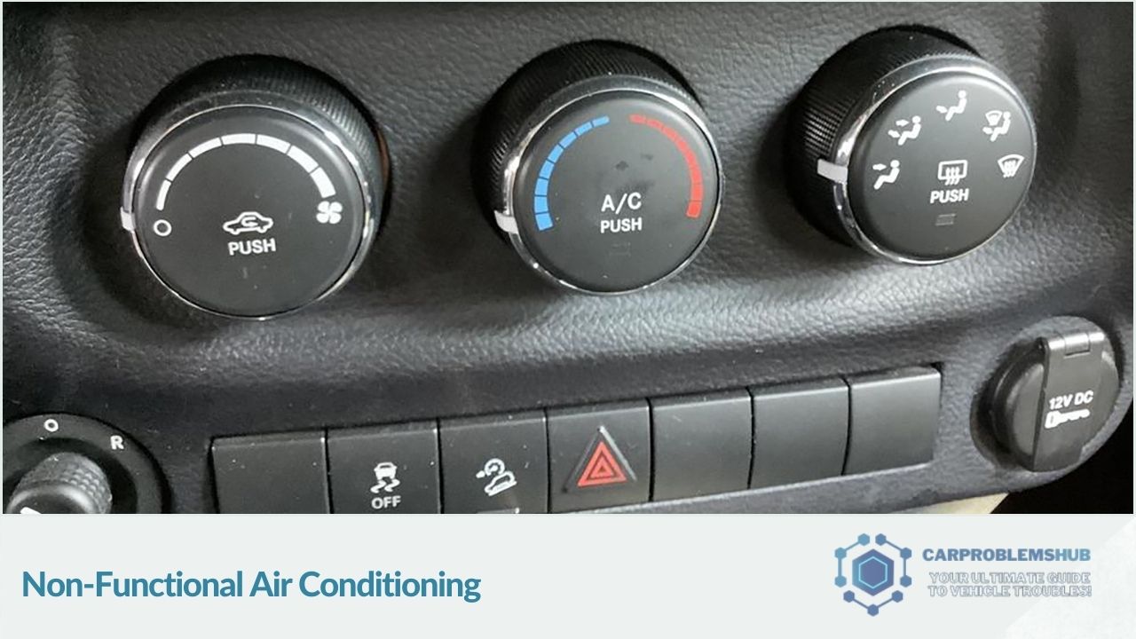 Description of scenarios where the air conditioning in Jeep JK fails to operate.