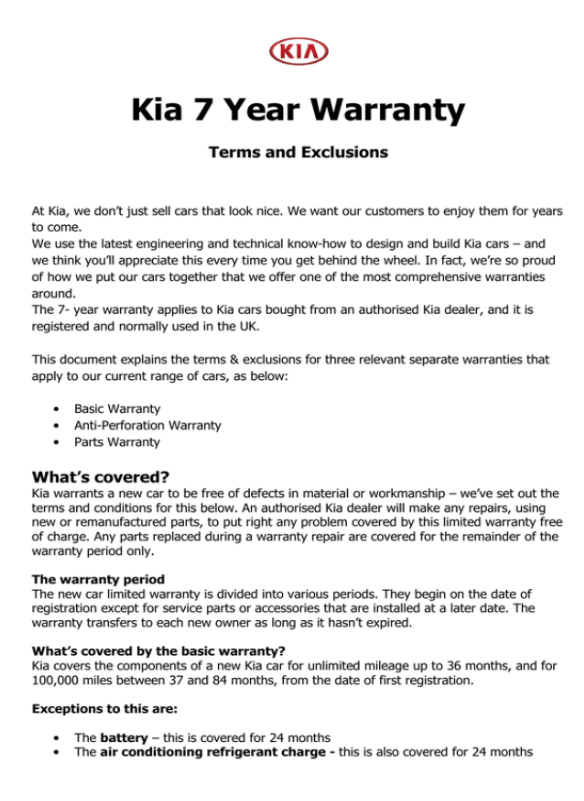 Steps and guidelines for filing a warranty claim under Kia's 7 year warranty.