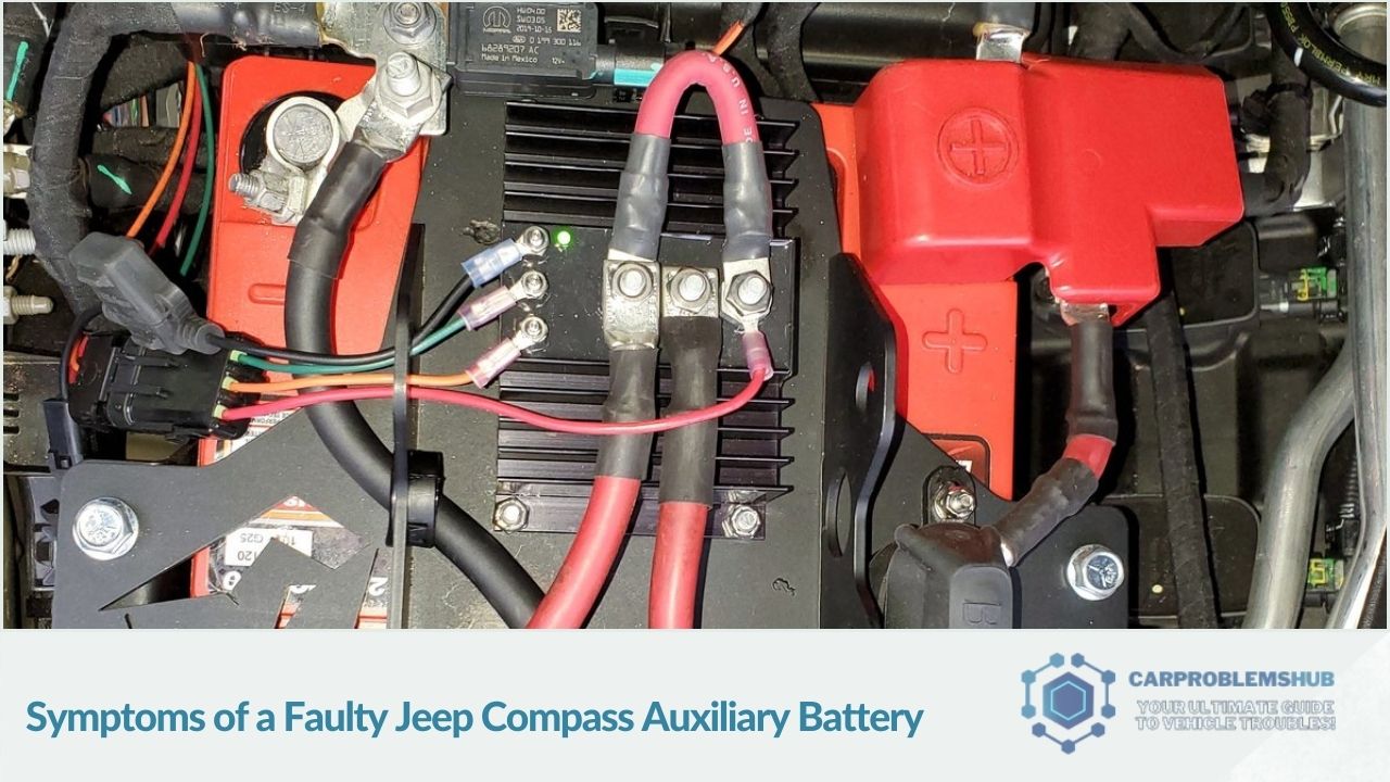 Key indicators that suggest a problem with the Jeep Compass auxiliary battery.