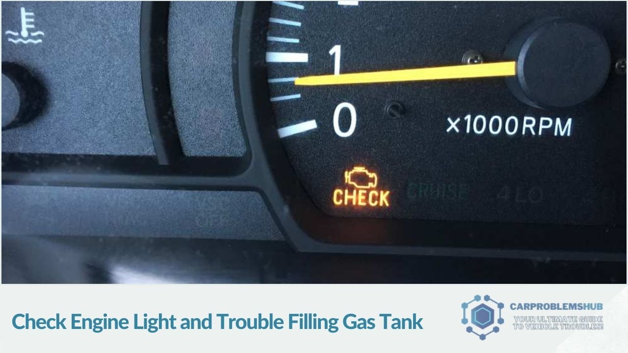 Difficulty filling the gas tank accompanied by a check engine warning in the Chevrolet Equinox.