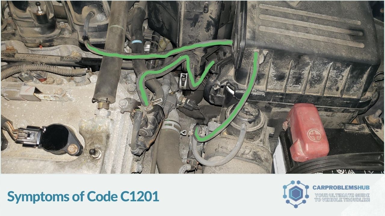 A visual representation of typical symptoms associated with the C1201 code in vehicles.
