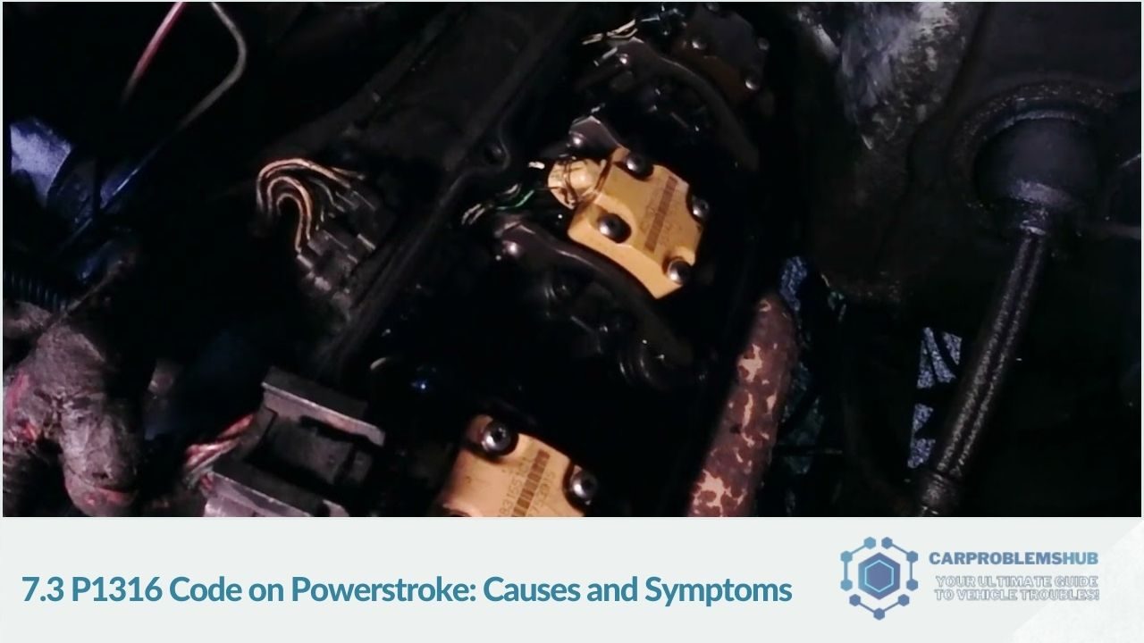 An illustration showing common causes and symptoms of the P1316 code in a 7.3 Powerstroke engine.