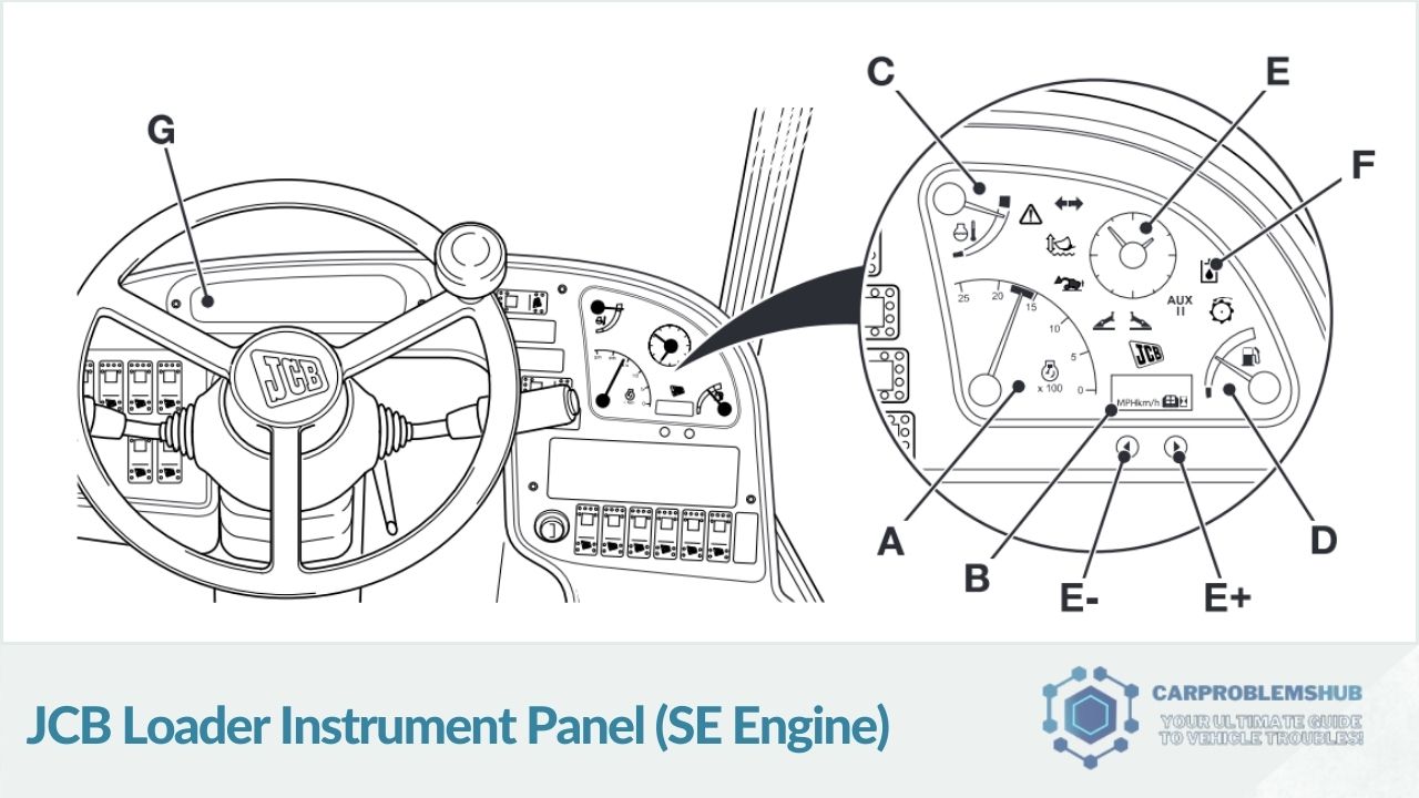 Specifics of the instrument panel designed for JCB loaders equipped with SE engines.