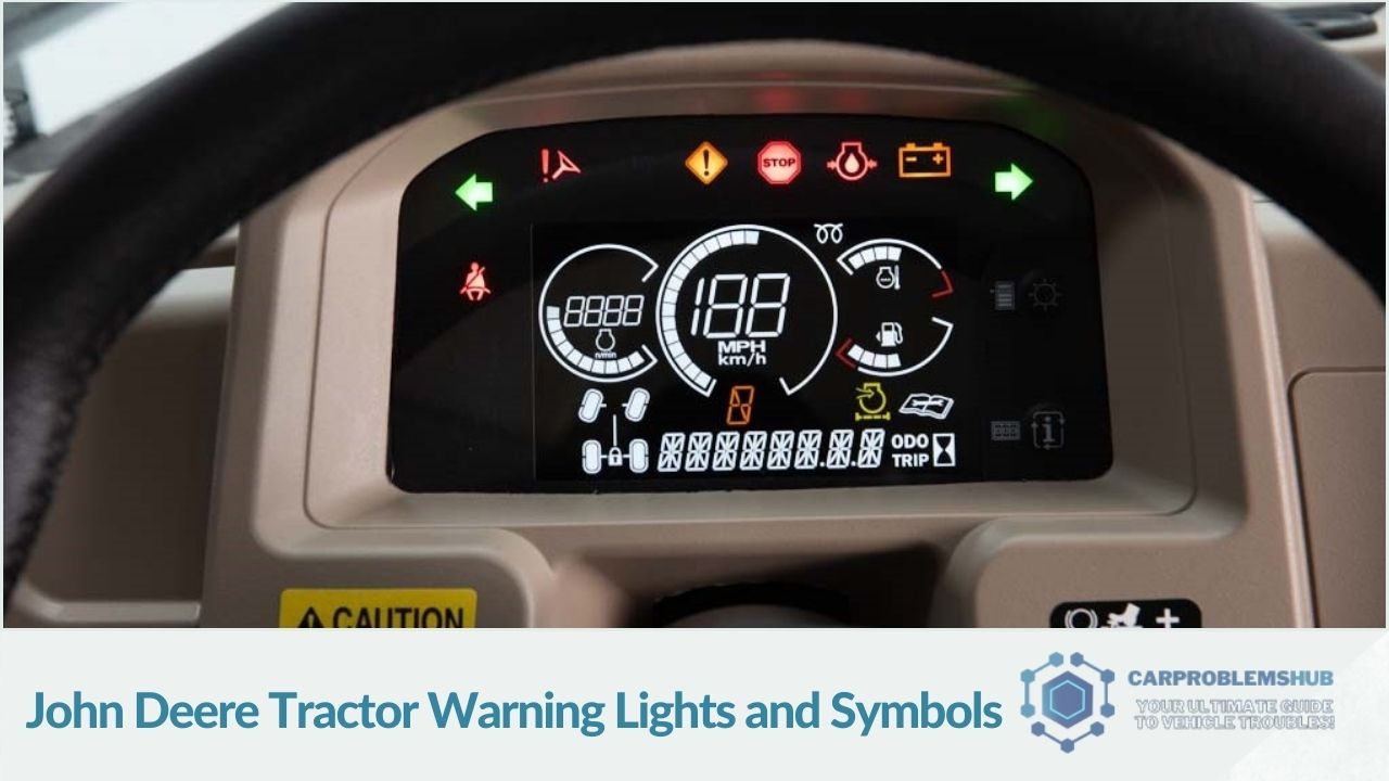 The page with this image provides you all the details about John Deere Tractor Warning Lights.