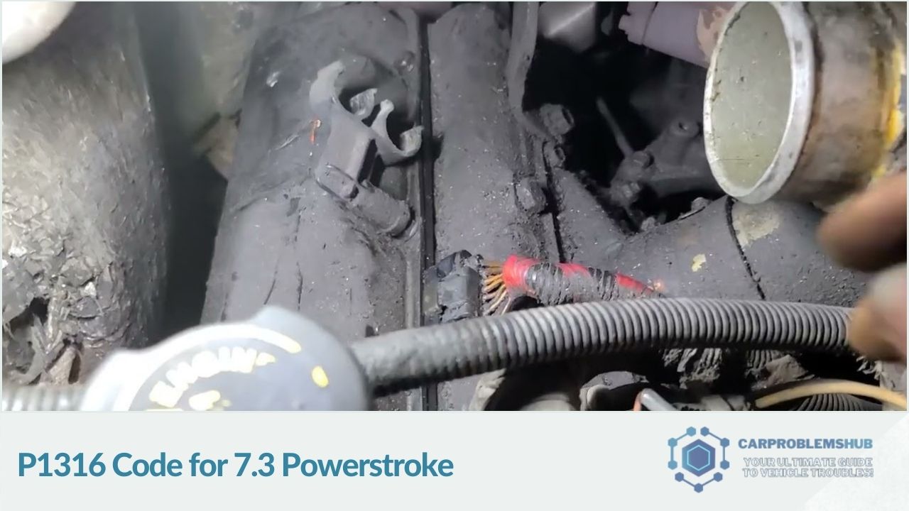 A mechanic diagnoses the P1316 error code on a 7.3 Powerstroke engine.