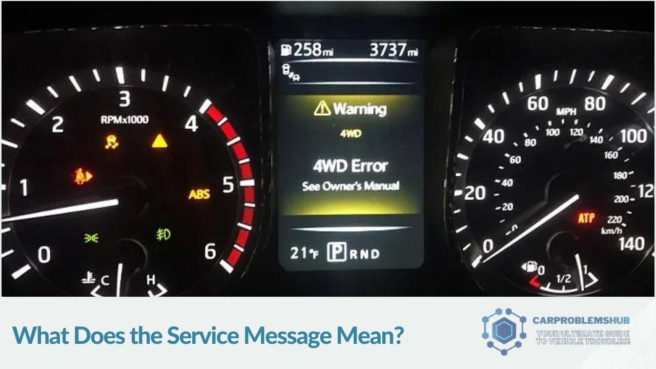 A service message typically indicates that the vehicle requires maintenance or repair services, often related to the vehicle's operational systems.